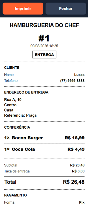 Comanda para entrega do Happy Dez no desktop