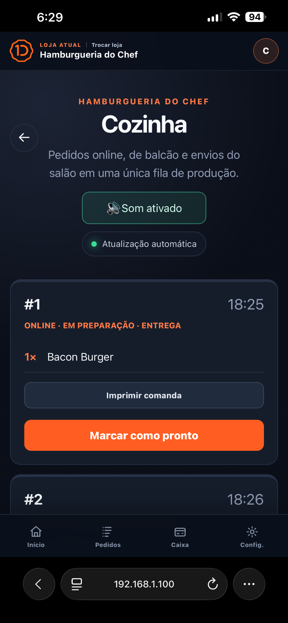 Tela da cozinha Happy Dez no celular