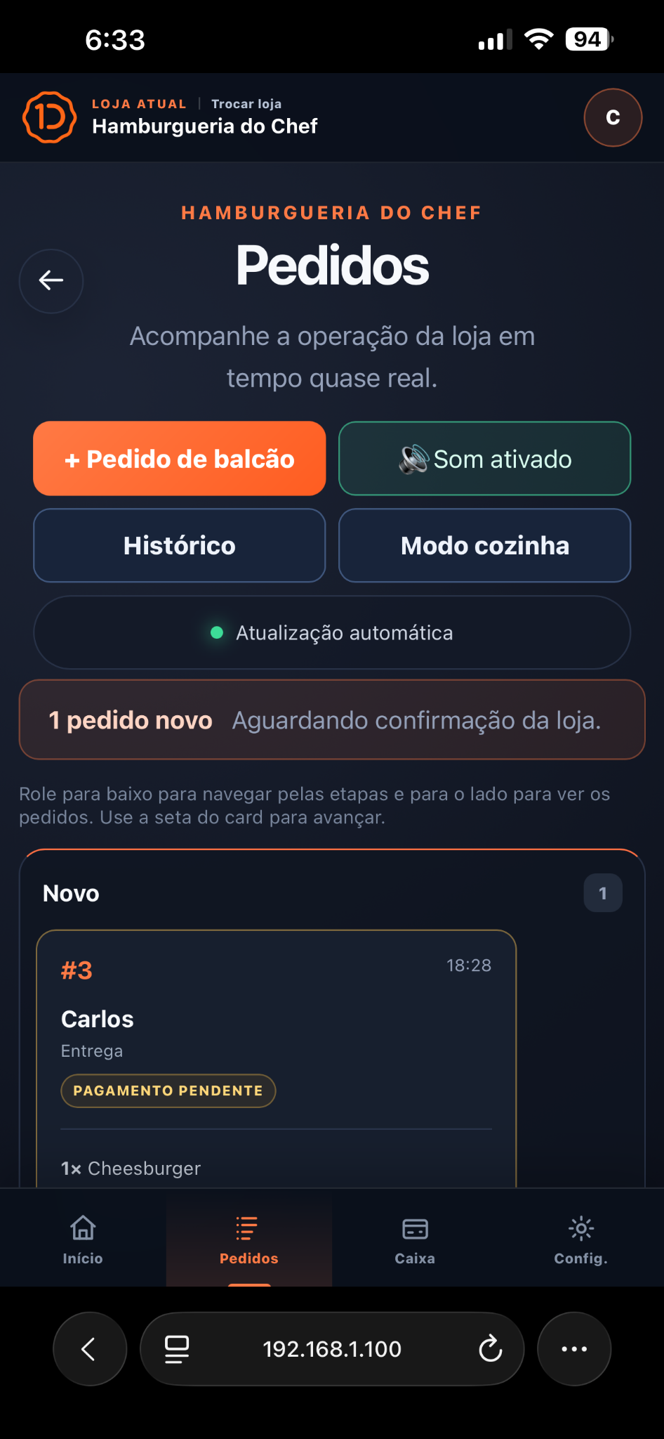 Tela de pedidos Happy Dez no celular